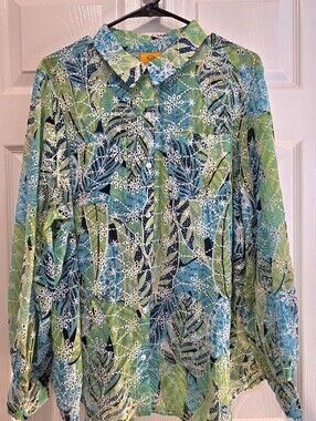 Top Blue Green XLRuby Rd. Vibrant Paisley Floral Button Down Shirt Size XL